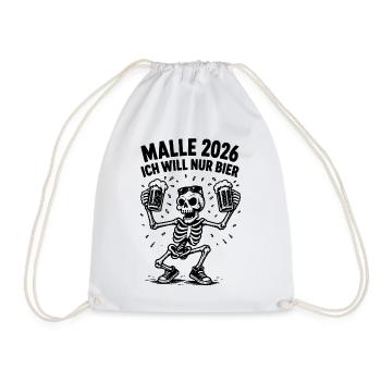 Malle 2026 Ich will nur Bier - Turnbeutel - Weiß - Vorne