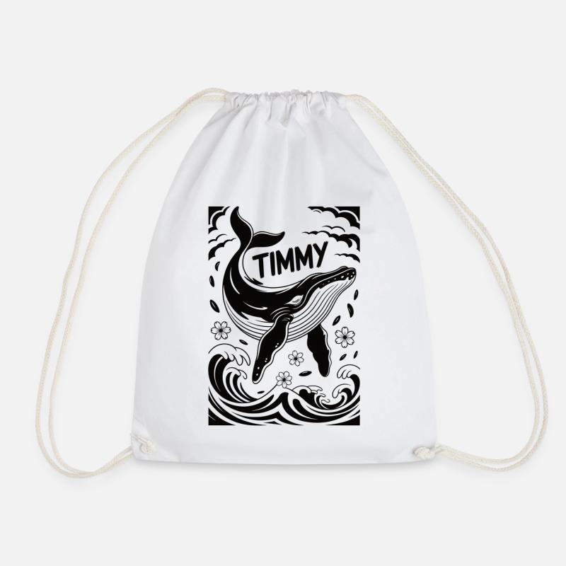 Timmy the Whale - Drawstring Bag - white
