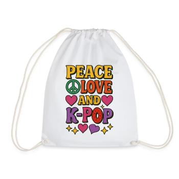 Peace Love K-Pop Retro Tee - Drawstring Bag - white - Front