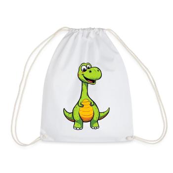Cheerful dinosaur with orange belly - Drawstring Bag - white - Front
