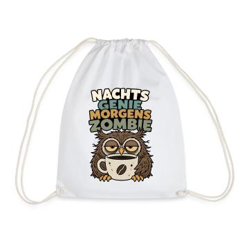 Nachts Genie morgens Zombie müde Eule Design - Turnbeutel - Weiß - Vorne