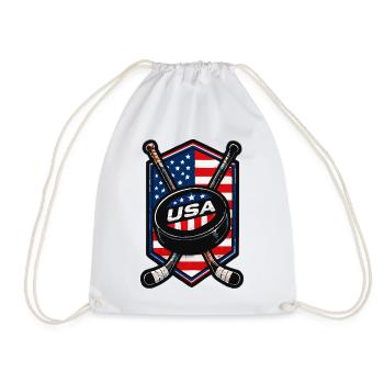 USA Eishockey Flaggen Schild - Turnbeutel - Weiß - Vorne