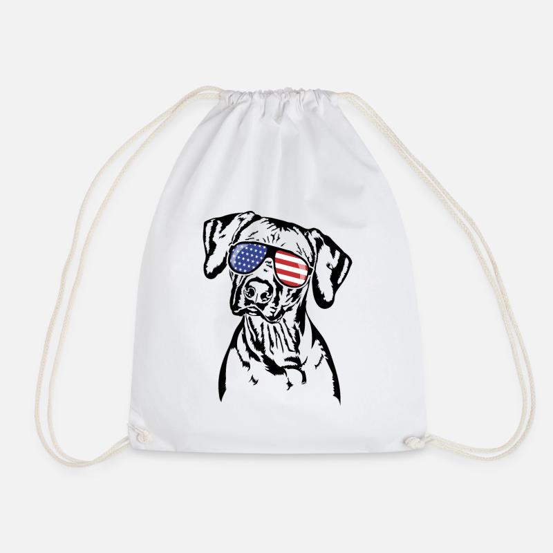 RHODESIAN RIDGEBACK America Flag Dogs Wilsigns - Drawstring Bag - white