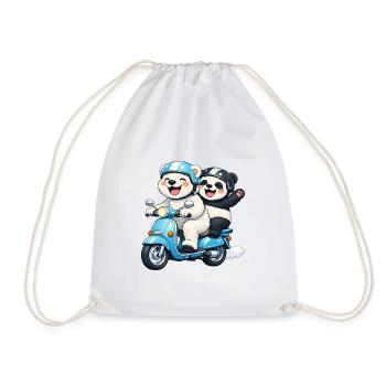 Polar Bear and Panda Bear on a Scooter - Drawstring Bag - white - Front