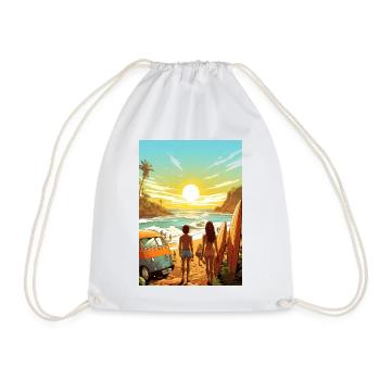 Scène de plage avec planche de surf - Sac de sport léger - blanc - Devant