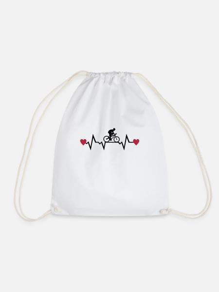 Cyclist & Heartbeat with Hearts, cycling - Drawstring Bag - white