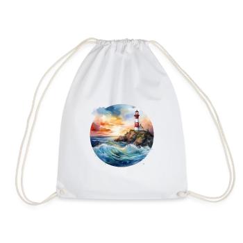 Phare majestueux au coucher du soleil avec des vagues déferlantes - Sac de sport léger - blanc - Devant