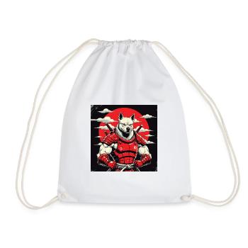 Samurai Dog Guardian - Drawstring Bag - white - Front