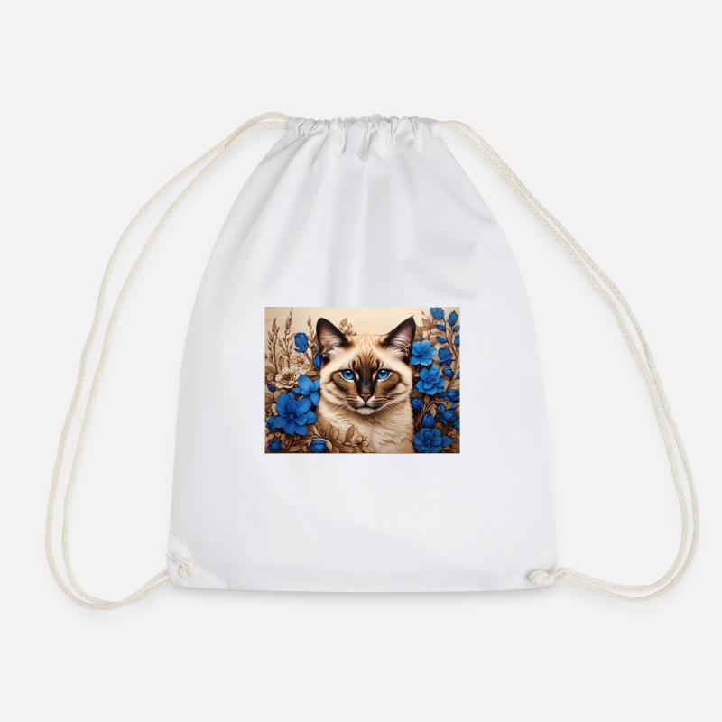 chat fleurs bleues - Sac de sport léger - blanc