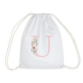 U| Monogram | Eucalyptus Pastel Flower Blue - Drawstring Bag - white - Front