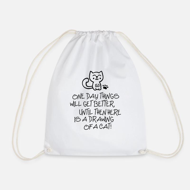 ONE DAY THINGS WILL GET BETTER... - Katze - Cat - Drawstring Bag - white