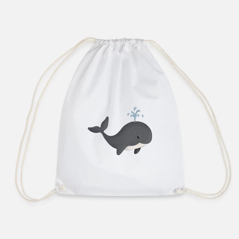 cute whale - Drawstring Bag - white