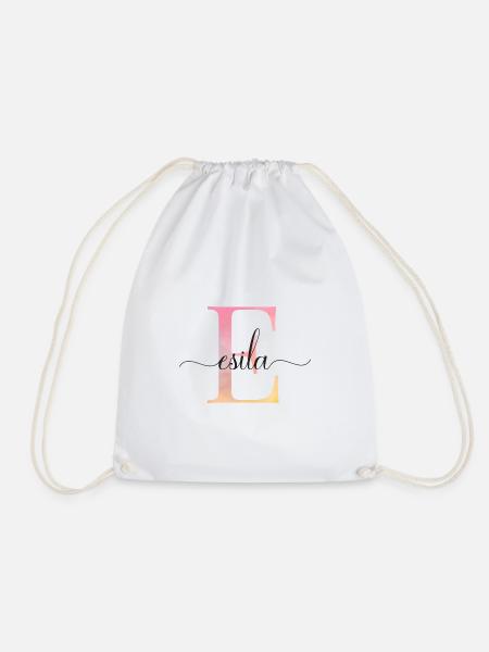 E| Monogrammi | Nimi | Esila |Vesiväri - Jumppakassi - valkoinen