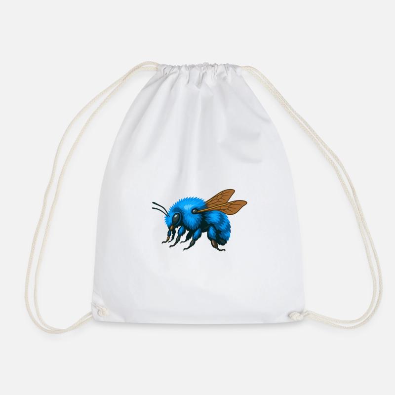 Blue bumblebee left - Drawstring Bag - white
