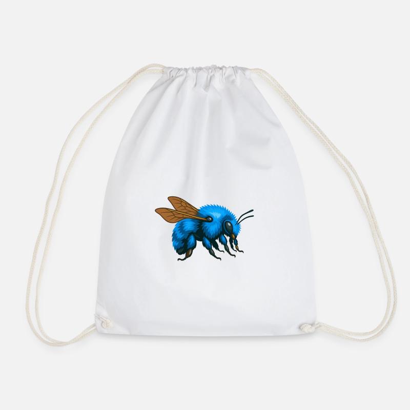 Blue bumblebee right - Drawstring Bag - white