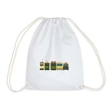 Illustrated Train Cars in Vintage Style - Drawstring Bag - white - Front