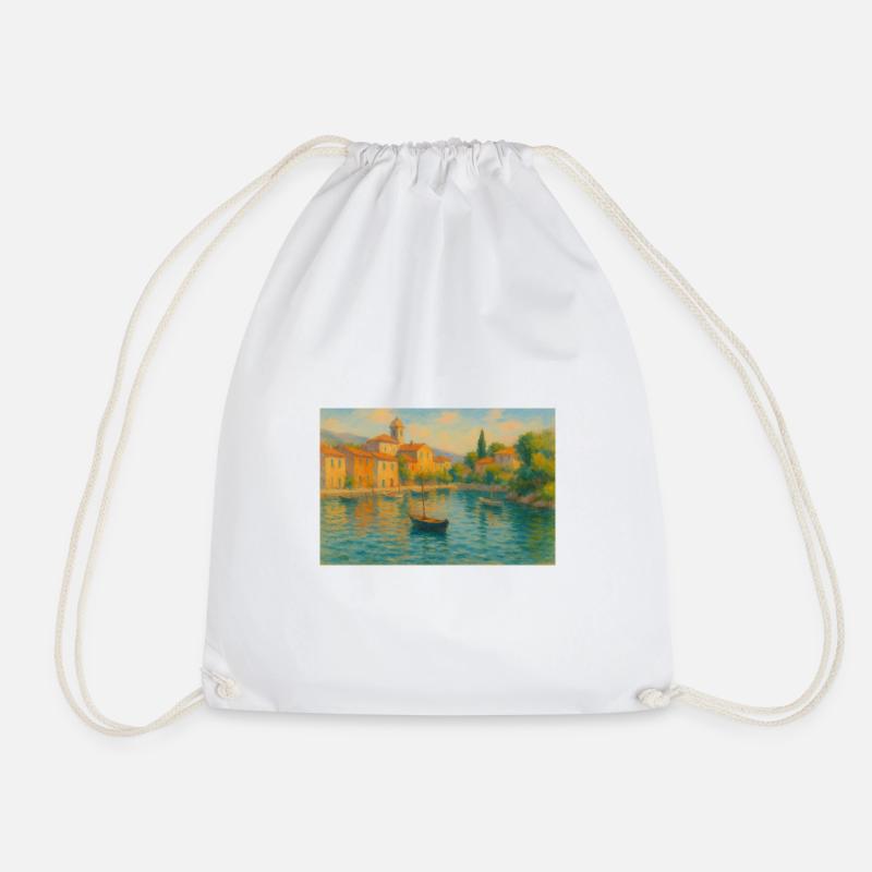 Harbour idyll in the sunlight - Drawstring Bag - white