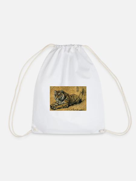 Croquis du tigre sur couleur sable - Sac de sport léger - blanc