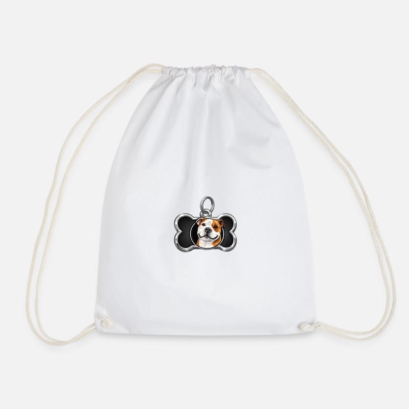 Cheerful Dog Motif Bone Pendant - Drawstring Bag - white