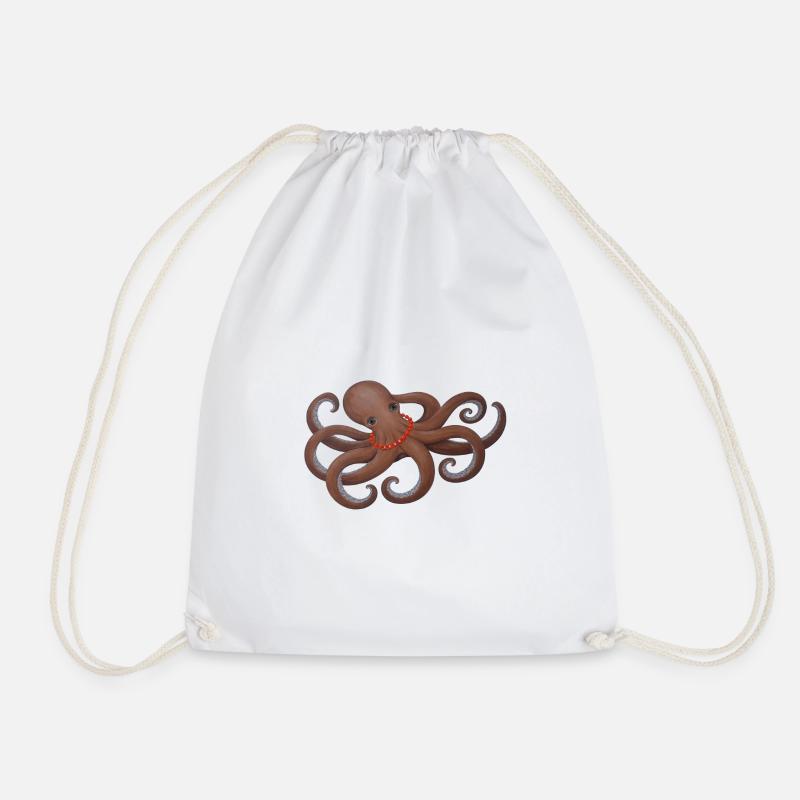 Oktopus mit roter Liebesperle - Turnbeutel - Weiß