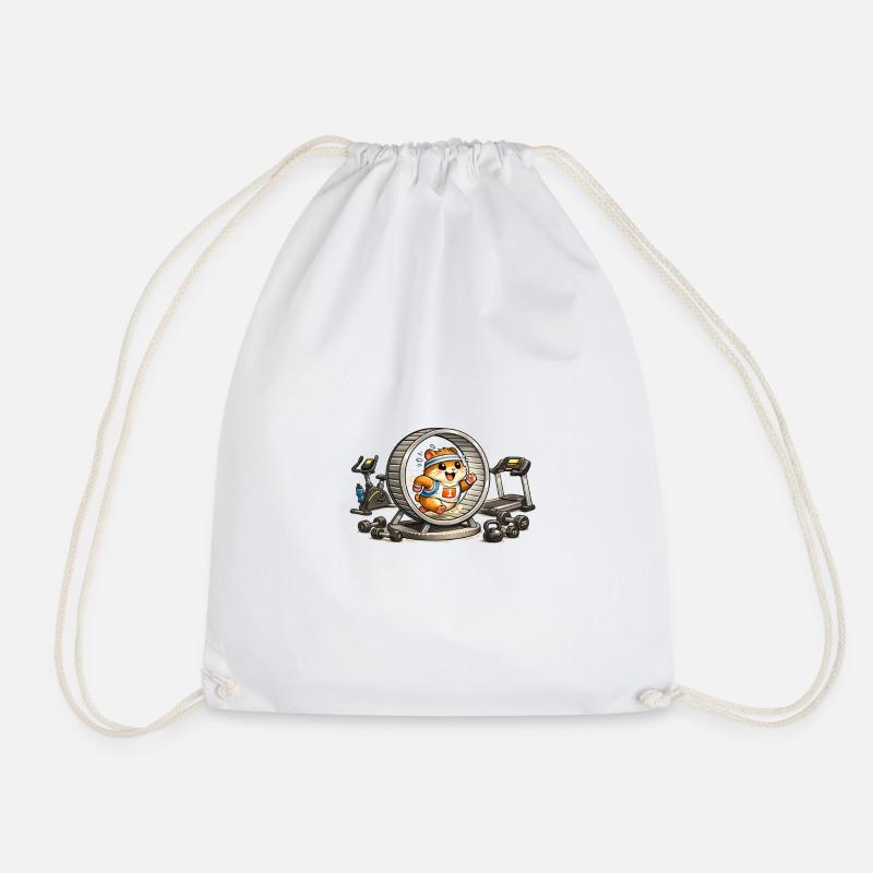Hamster Athlete on a Wheel - Drawstring Bag - white