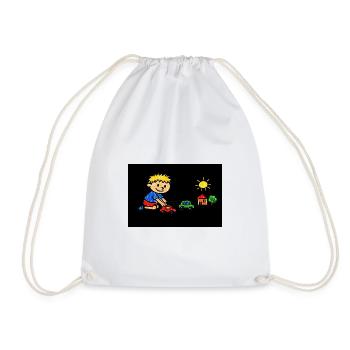boy playing with his cars - Drawstring Bag - white - Front
