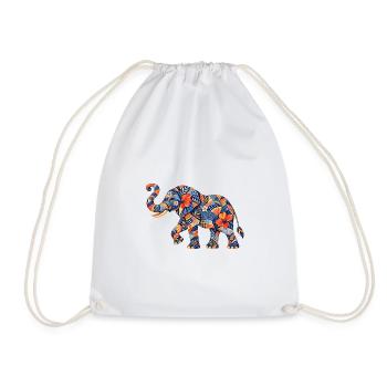 Patchwork-Elefant Blumenmuster - Turnbeutel - Weiß - Vorne