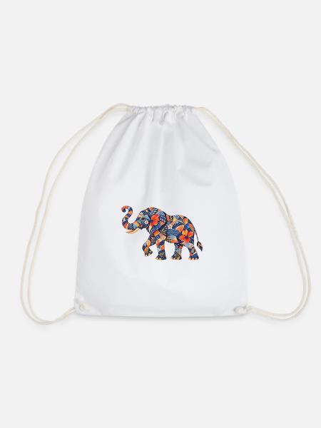 Patchwork-Elefant Blumenmuster - Turnbeutel - Weiß
