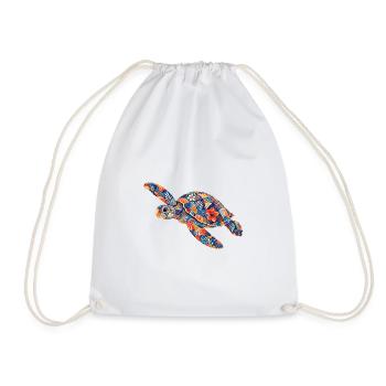 Patchwork Turtle Floral Pattern - Drawstring Bag - white - Front