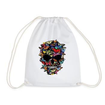 head of death butterfly skull shape skull fantasy - Drawstring Bag - white - Front