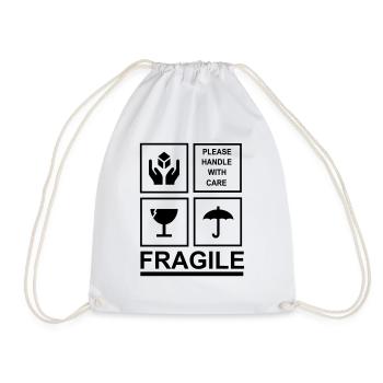 FRAGILE sticker black - Drawstring Bag - white - Front