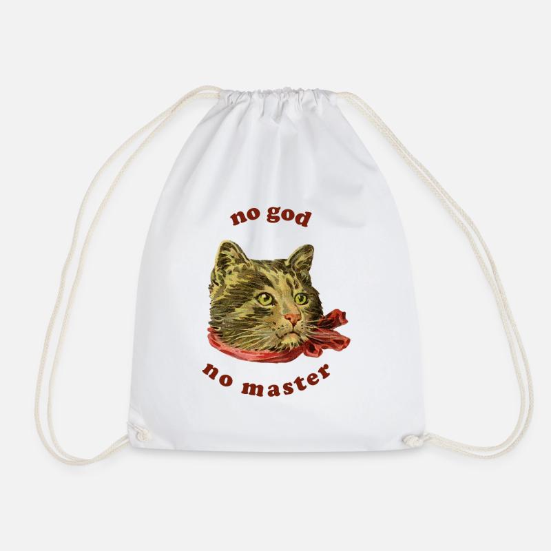 comrade cat // no god, no master - Drawstring Bag - white