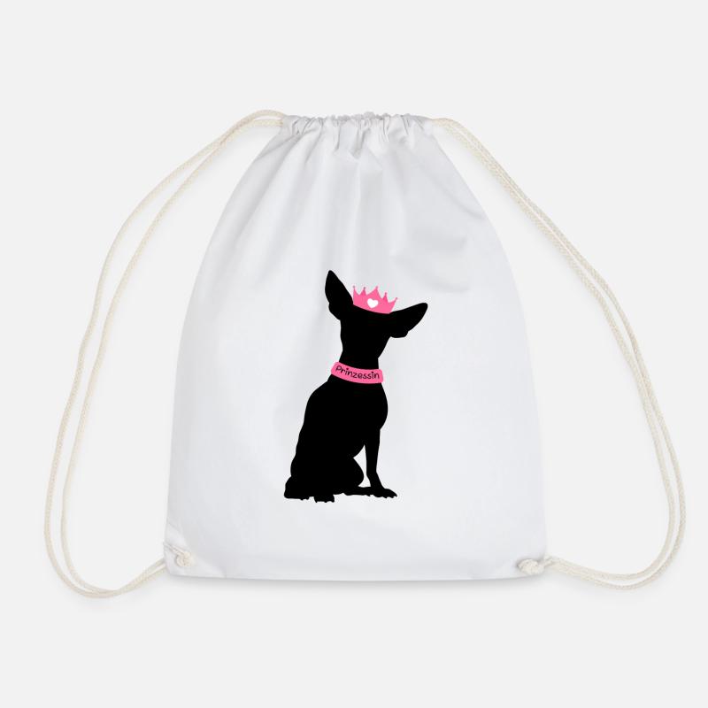 Chihuahua Princess with Crown - Drawstring Bag - white