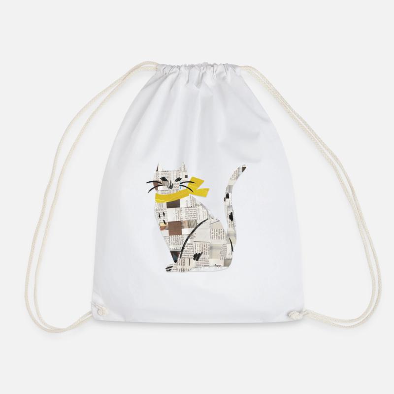 Cat - Drawstring Bag - white