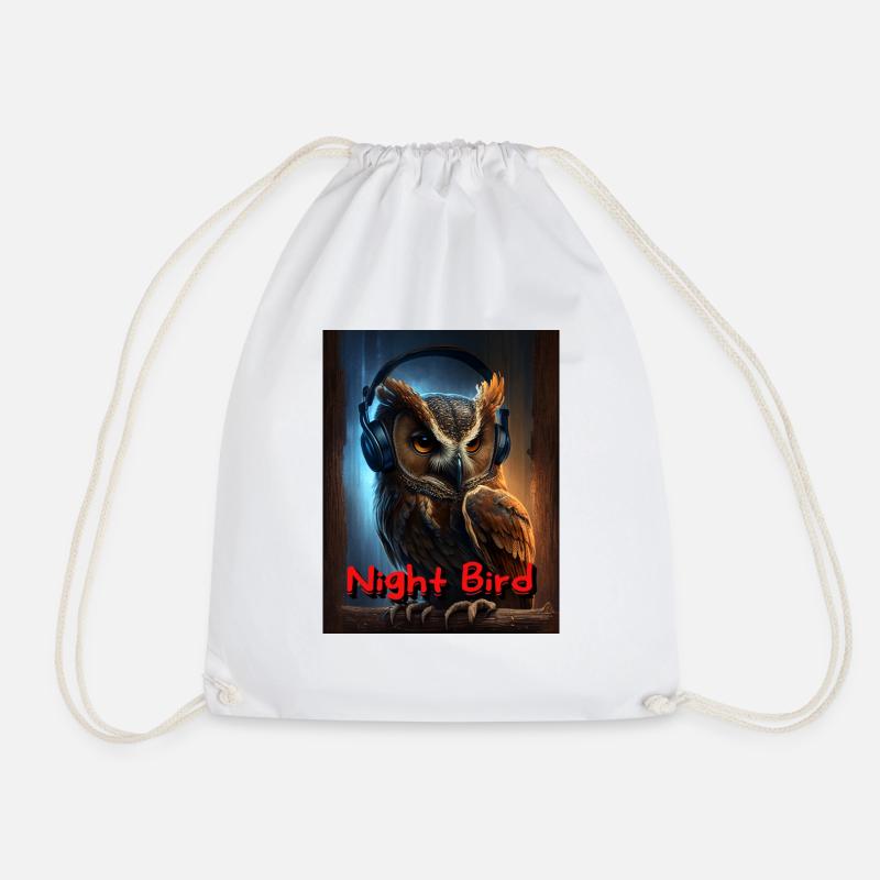 Night owl with headphones - Drawstring Bag - white