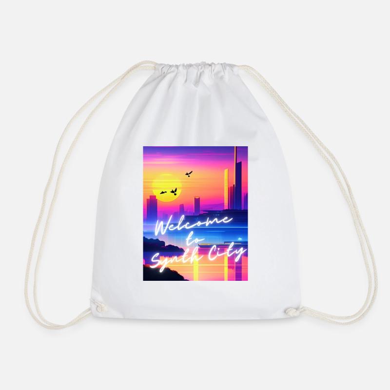 Welcome to Synth City - Drawstring Bag - white