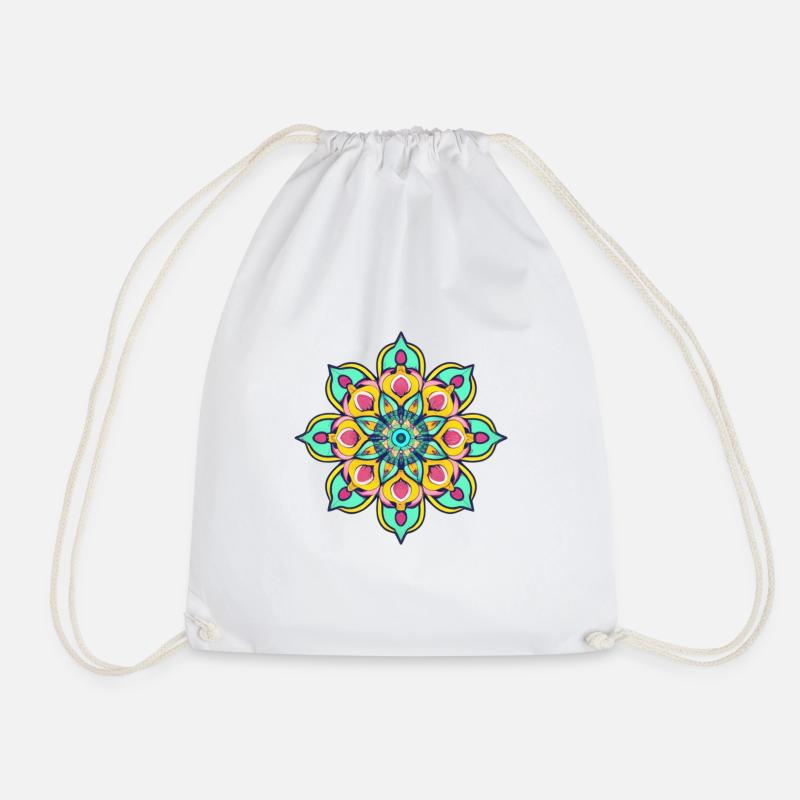 Colorful Geometric Mandala Floral Pattern - Drawstring Bag - white