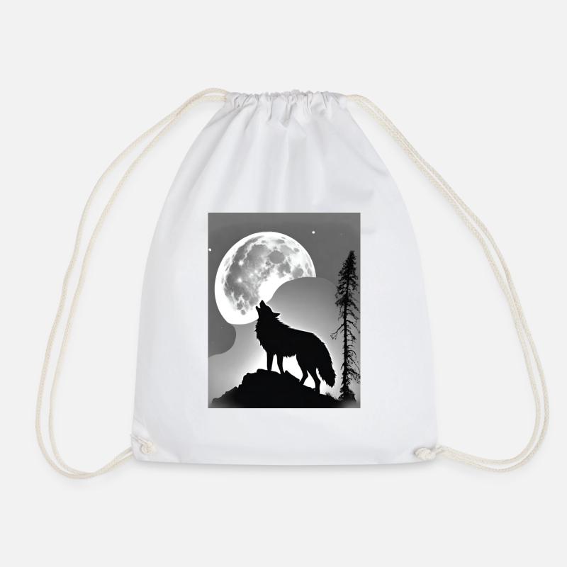 Wolf Moon - Drawstring Bag - white