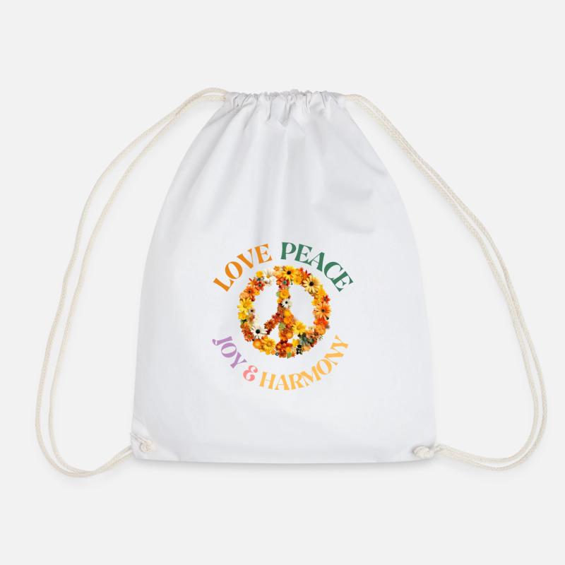 LOVE PEACE & HARMONY - Drawstring Bag - white