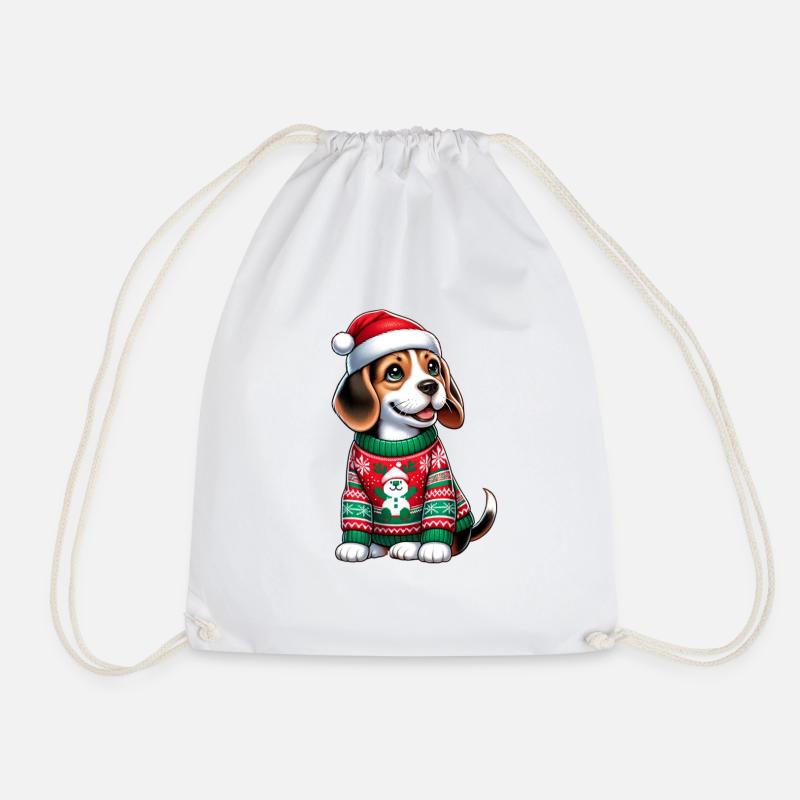 Weihnachts-Beagle | Beagle mit Weihnachtsmütze - Turnbeutel - Weiß