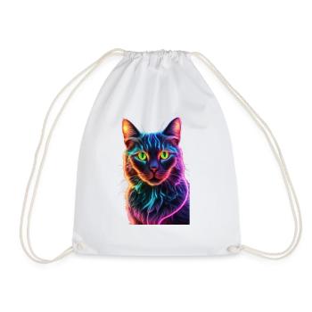 Neon Cat - Drawstring Bag - white - Front
