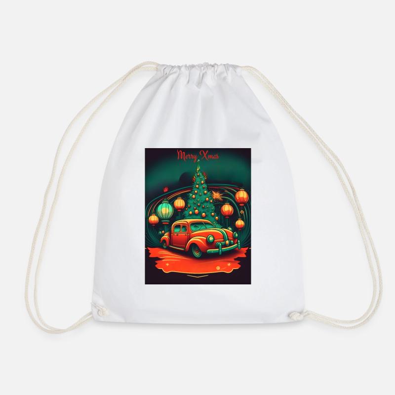 Vintage Christmas Scene - Drawstring Bag - white