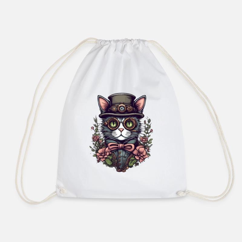 Steampunk Katze - Turnbeutel - Weiß