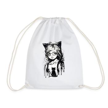 Mädchen mit Katze - Turnbeutel - Weiß - Vorne