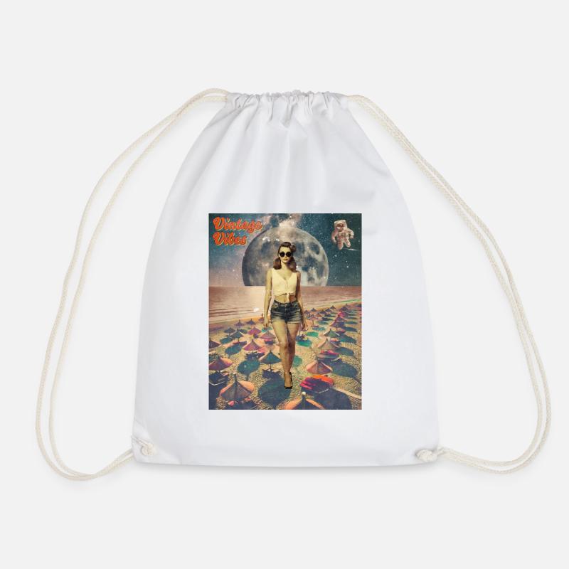 Poster Beach Retro Vibes - Drawstring Bag - white