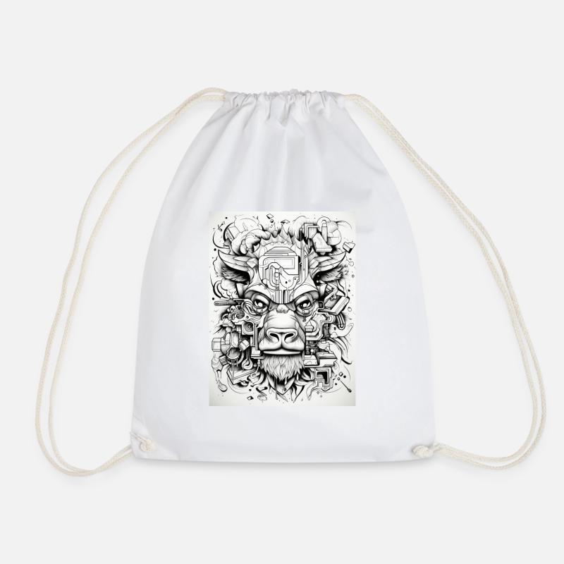 Bison Geometric - Drawstring Bag - white