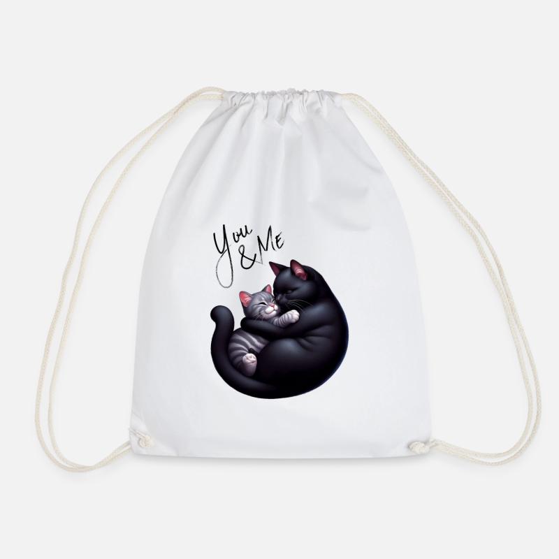 You and me black and grey cat grey version - Drawstring Bag - white