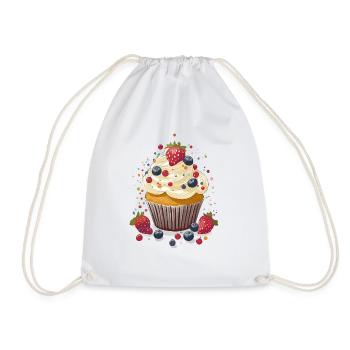 Cupcake or muffin with cream and berries - Drawstring Bag - white - Front