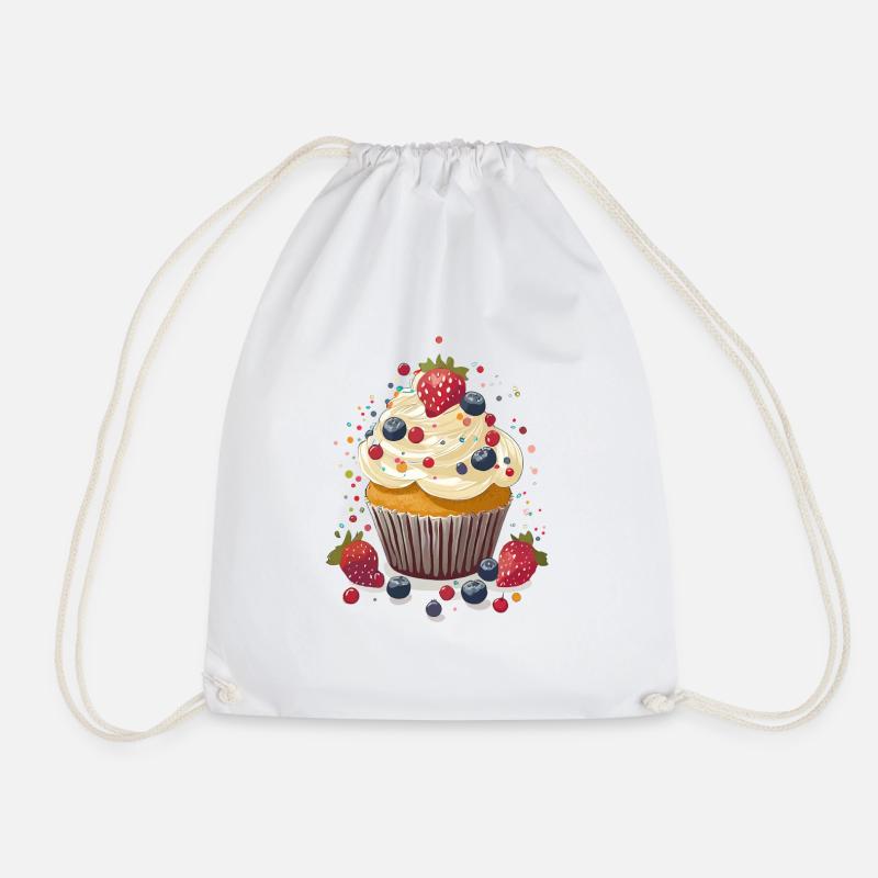Cupcake oder Muffin mit Creme und Beeren - Turnbeutel - Weiß
