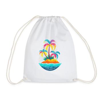 Colorful island with palm trees in the sea - Drawstring Bag - white - Front